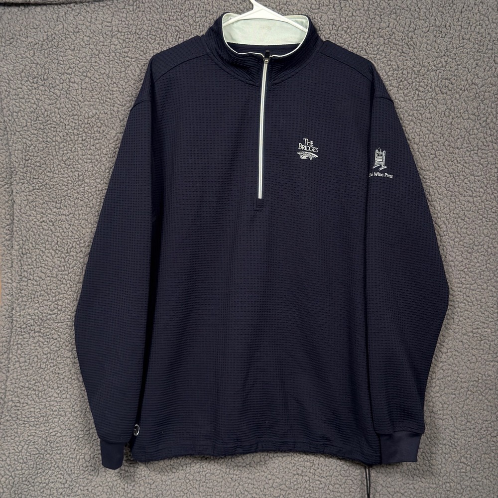 Straight Down 1/4 Zip Pullover Men L Gray Waffle Knit Performance Bridges Golf
